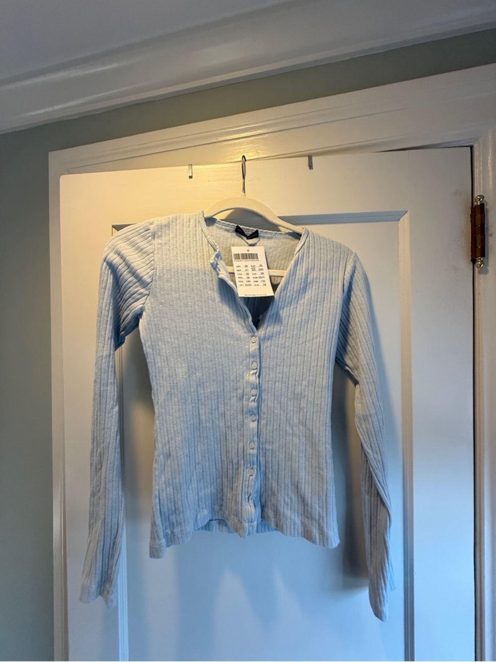 Brandy Melville Light Blue Ribbed Button-Up Long Sleeve Top